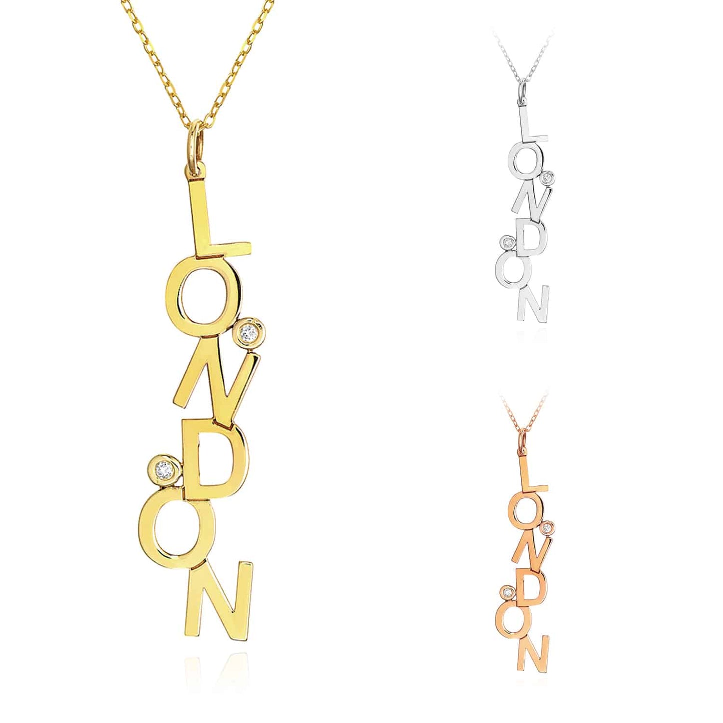 Customizable Real Diamond 14K Real Gold Yellow White Rose Dancing Letters Pendant