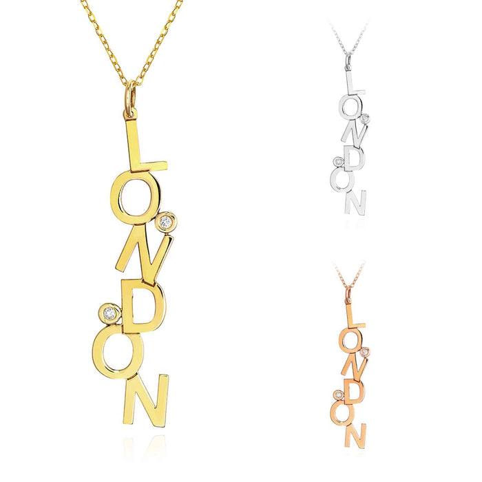 Customizable Natural Diamond 14K Yellow White Rose Gold Dancing Letters Necklace (Solid Links) 16" - 18" Adjustable - WJD Exclusives