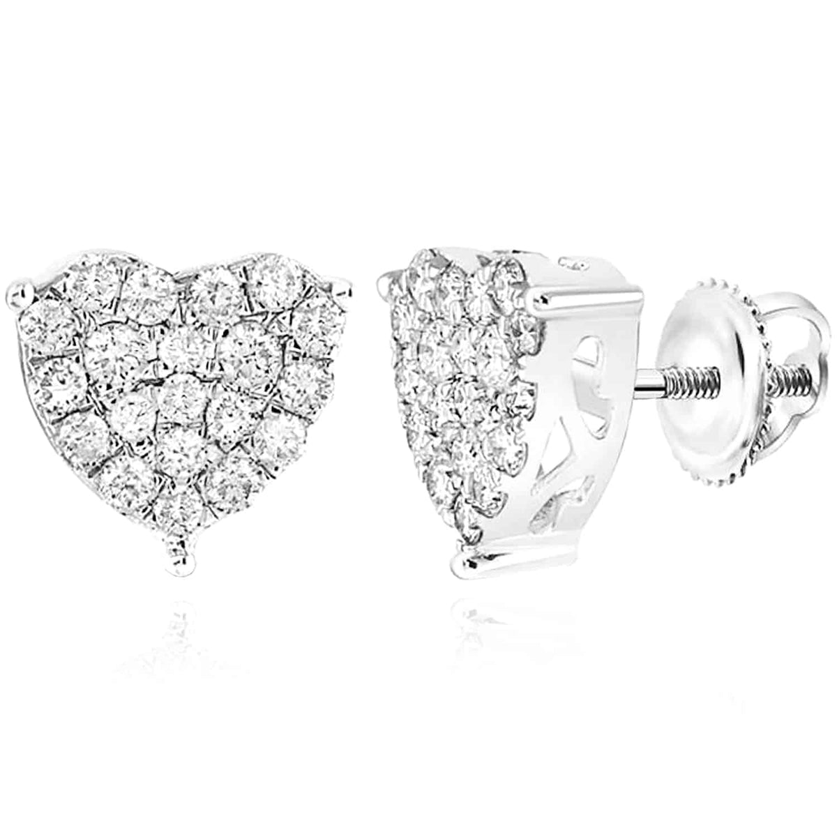 1CTW Natural Diamond 10K Gold Yellow White Heart Screw Back Stud Earrings - WJD Exclusives