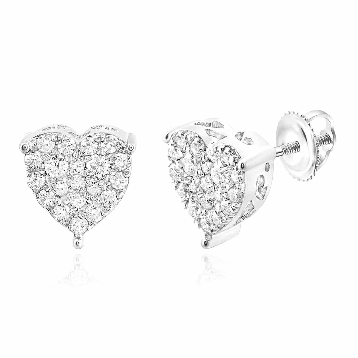 1CTW Natural Diamond 10K Gold Yellow White Heart Screw Back Stud Earrings - WJD Exclusives
