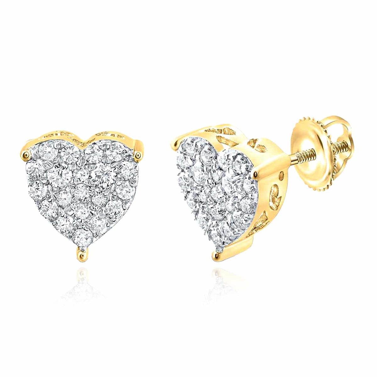 1CTW Natural Diamond 10K Gold Yellow White Heart Screw Back Stud Earrings - WJD Exclusives