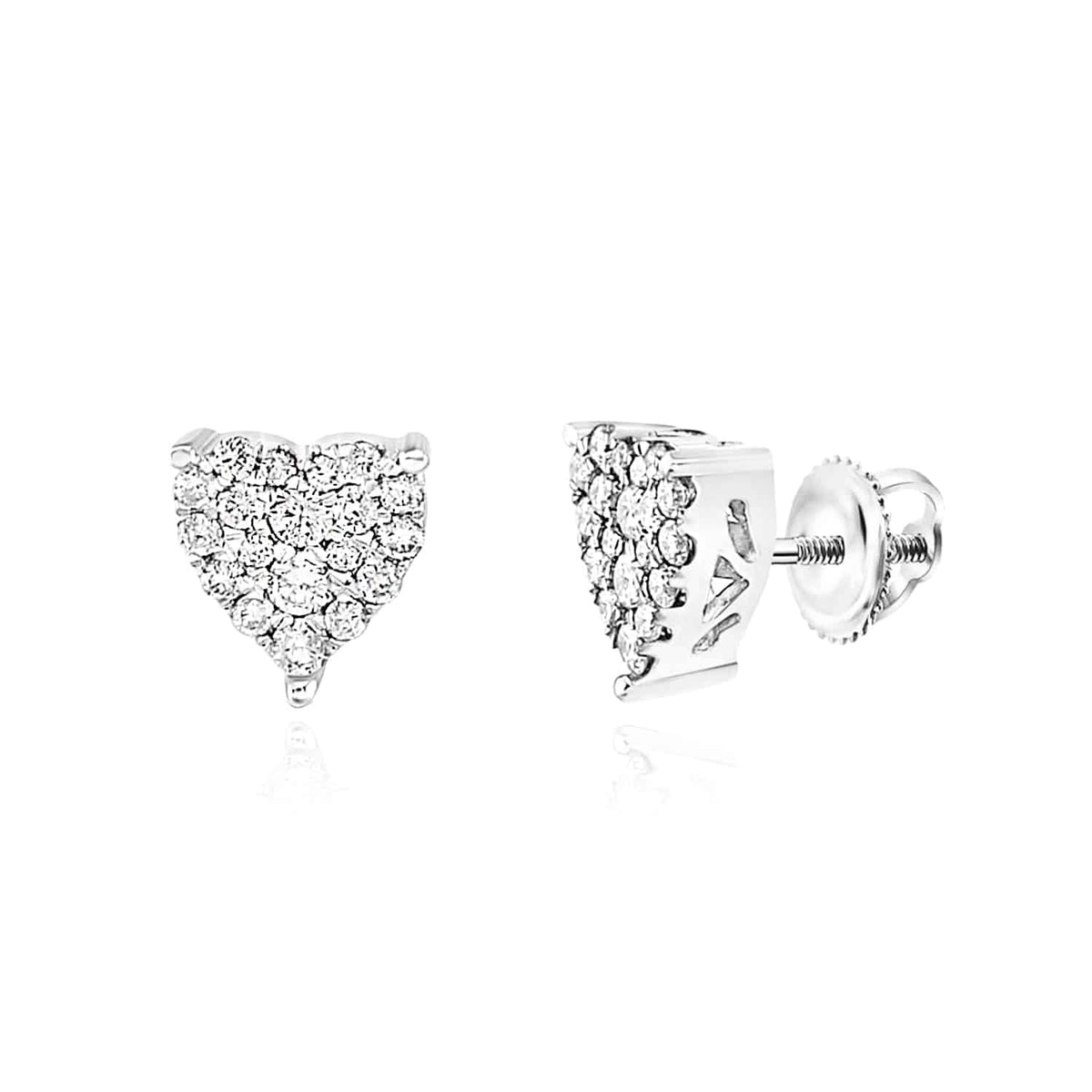 1CTW Natural Diamond 10K Gold Yellow White Heart Screw Back Stud Earrings - WJD Exclusives