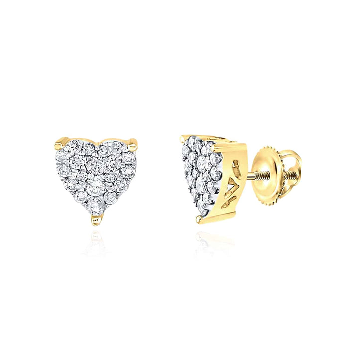 1CTW Natural Diamond 10K Gold Yellow White Heart Screw Back Stud Earrings - WJD Exclusives