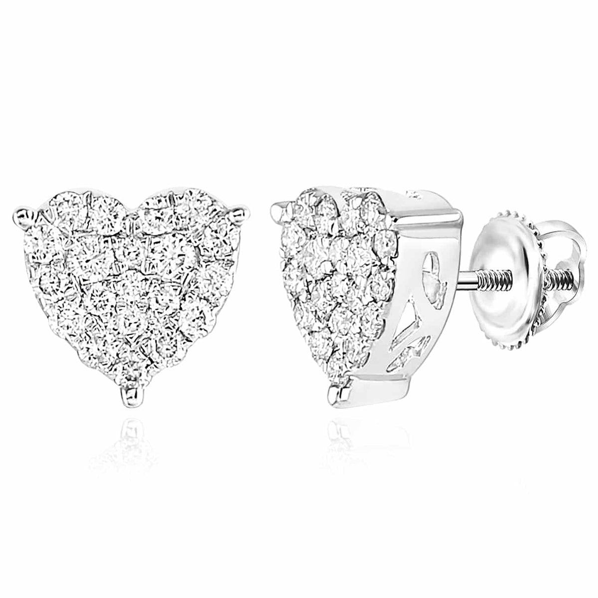 1CTW Natural Diamond 10K Gold Yellow White Heart Screw Back Stud Earrings - WJD Exclusives