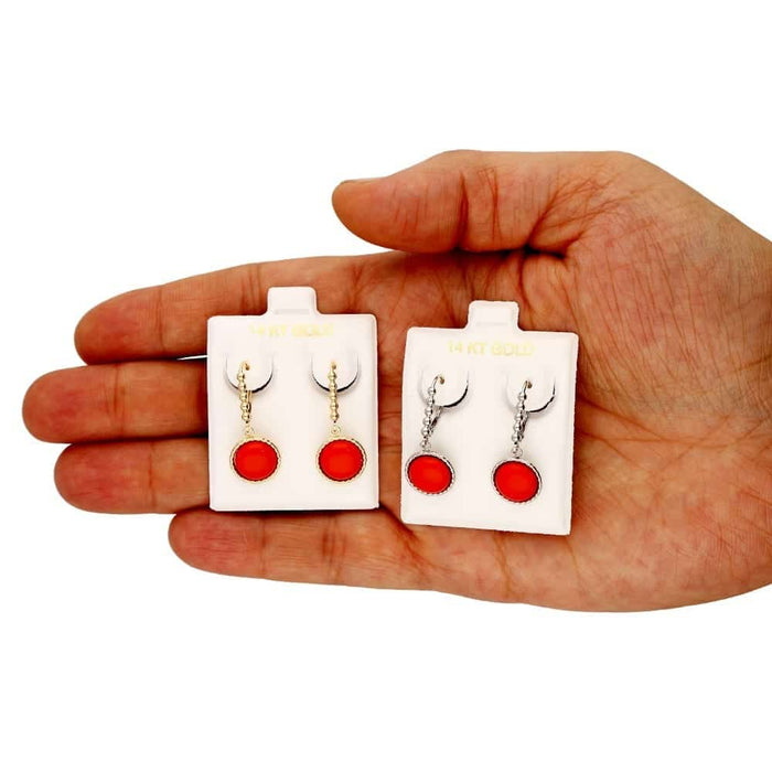 14k Yellow Gold White Gold Twisted Bezel Gemstone Leverback Earrings