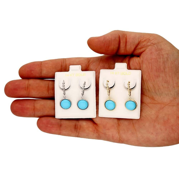 14k Yellow Gold White Gold Twisted Bezel Gemstone Leverback Earrings