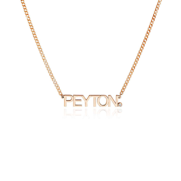 Customizable Natural Diamond 14K Yellow Gold Nameplate Necklace (Solid Links) 0.2" 16" - 18" Adjustable - WJD Exclusives
