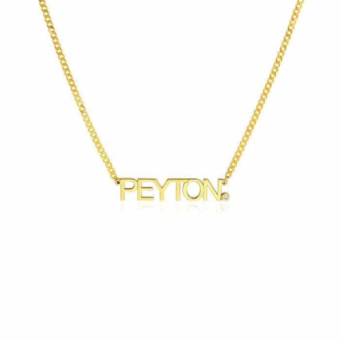 Customizable Natural Diamond 14K Yellow Gold Nameplate Necklace (Solid Links) 0.2" 16" - 18" Adjustable - WJD Exclusives