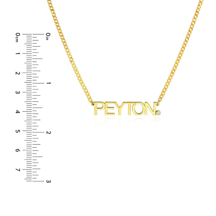 Customizable Natural Diamond 14K Yellow Gold Nameplate Necklace (Solid Links) 0.2" 16" - 18" Adjustable - WJD Exclusives