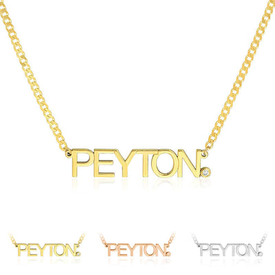 Customizable Natural Diamond 14K Yellow Gold Nameplate Necklace (Solid Links) 0.2" 16" - 18" Adjustable - WJD Exclusives