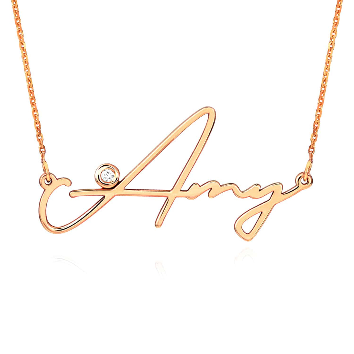 Customizable Natural Diamond 14K Yellow Gold Signature Nameplate Necklace (Solid Links) 16" - 18" Adjustable - WJD Exclusives