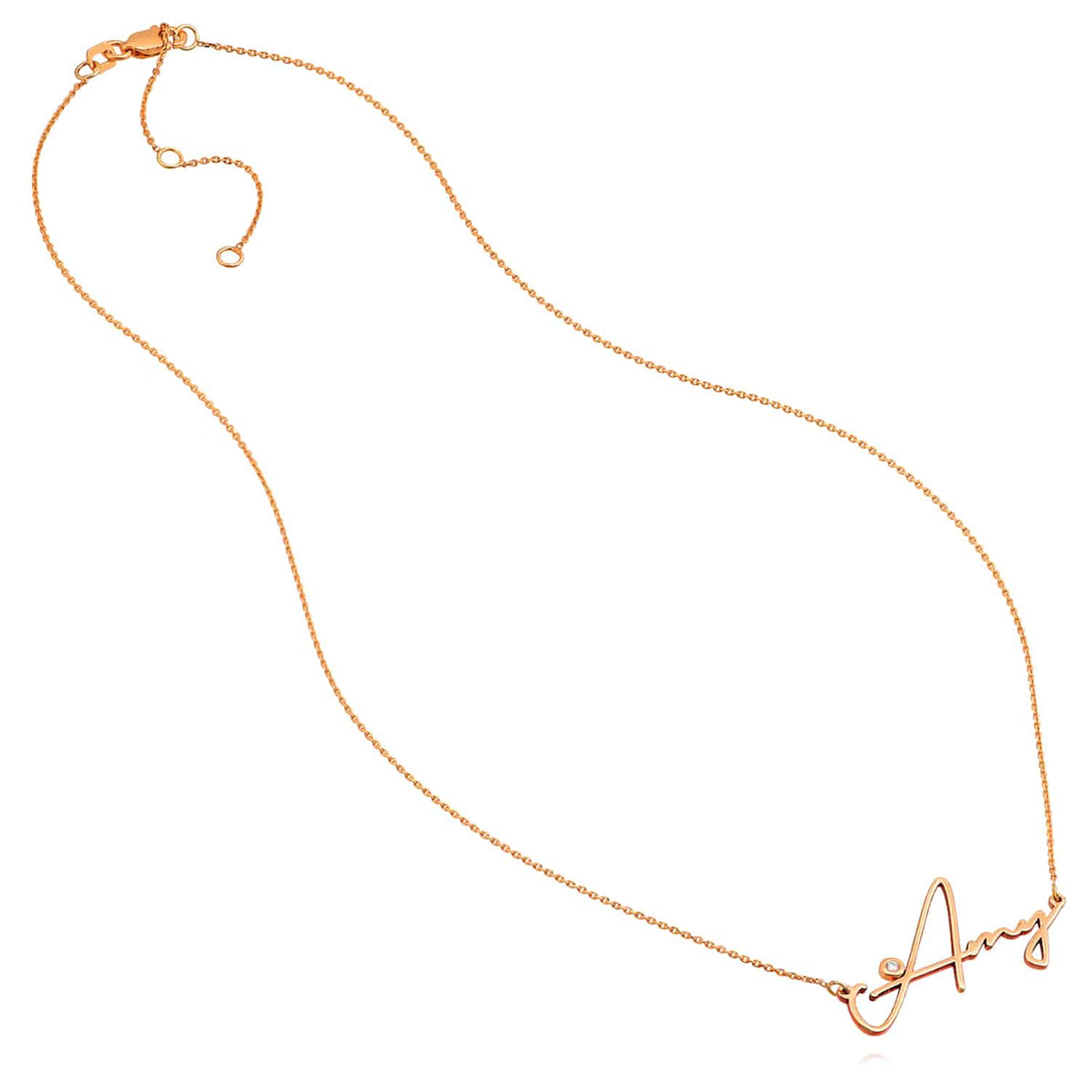 Customizable Natural Diamond 14K Yellow Gold Signature Nameplate Necklace (Solid Links) 16" - 18" Adjustable - WJD Exclusives