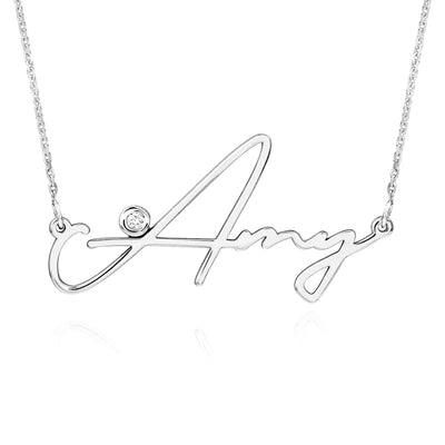 Customizable Natural Diamond 14K Yellow Gold Signature Nameplate Necklace (Solid Links) 16" - 18" Adjustable - WJD Exclusives