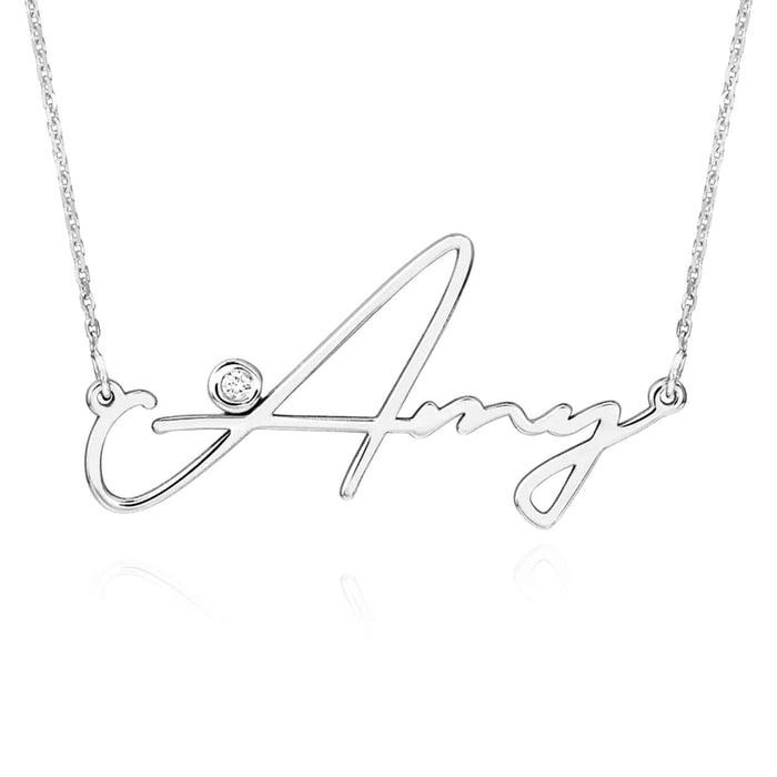 Customizable Natural Diamond 14K Yellow Gold Signature Nameplate Necklace (Solid Links) 16" - 18" Adjustable - WJD Exclusives