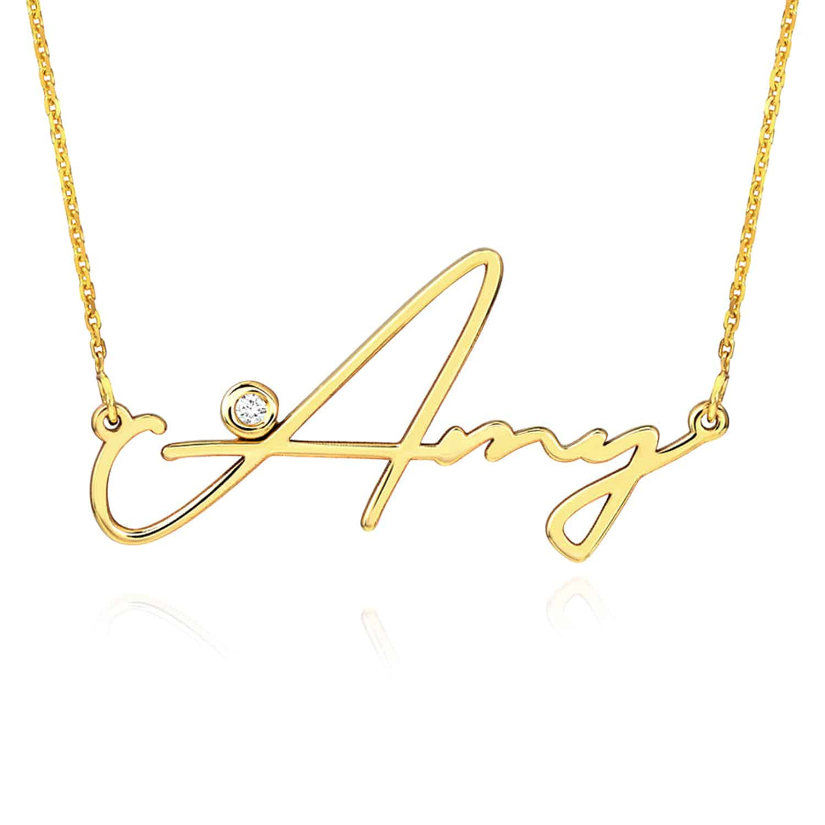 Customizable Natural Diamond 14K Yellow Gold Signature Nameplate Necklace (Solid Links) 16" - 18" Adjustable - WJD Exclusives