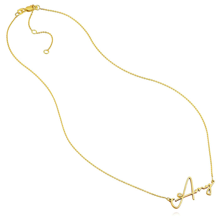 Customizable Natural Diamond 14K Yellow Gold Signature Nameplate Necklace (Solid Links) 16" - 18" Adjustable - WJD Exclusives
