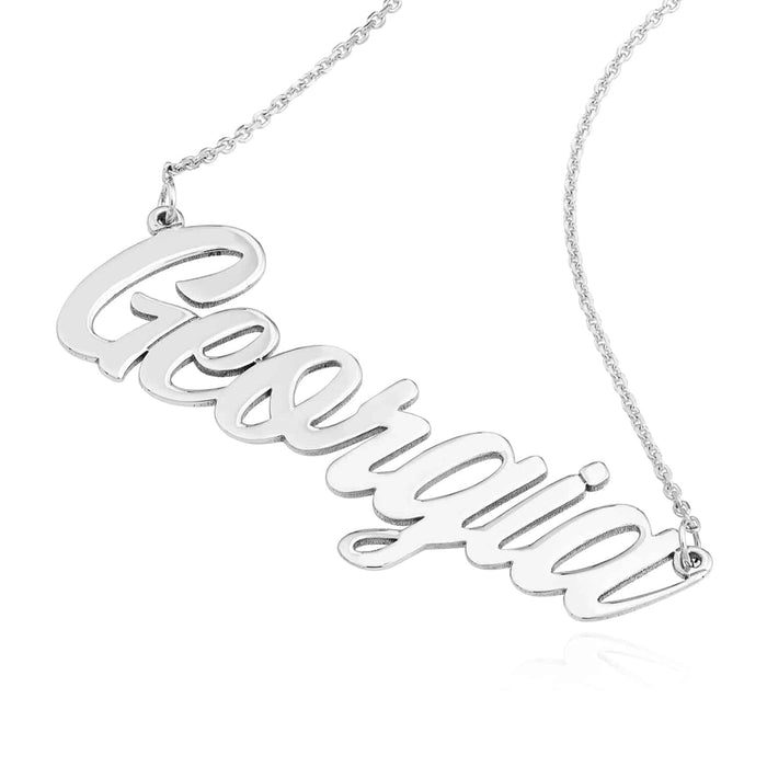 Customizable 14K Yellow White Rose Gold Script Nameplate Necklace (Solid Links) 14" - 18" Adjustable - WJD Exclusives