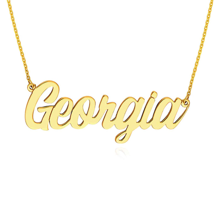 Customizable 14K Yellow White Rose Gold Script Nameplate Necklace (Solid Links) 14" - 18" Adjustable - WJD Exclusives