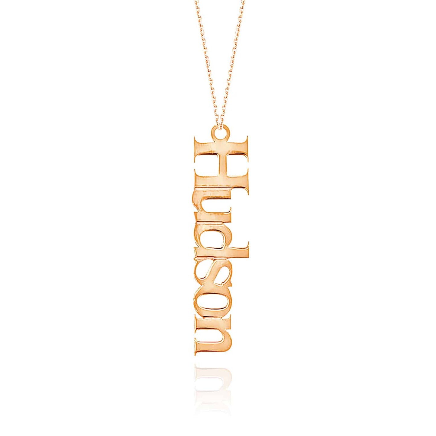 Customizable 14K Real Gold Yellow White Rose Vertical Nameplate Pendant Necklace