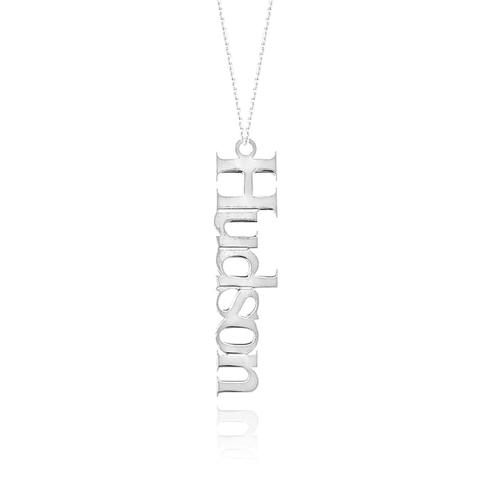 Customizable 14K Yellow White Rose Gold Vertical Nameplate Necklace (Solid Links) 14" - 18" Adjustable - WJD Exclusives