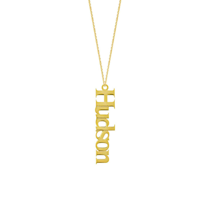 Customizable 14K Yellow White Rose Gold Vertical Nameplate Necklace (Solid Links) 14" - 18" Adjustable - WJD Exclusives