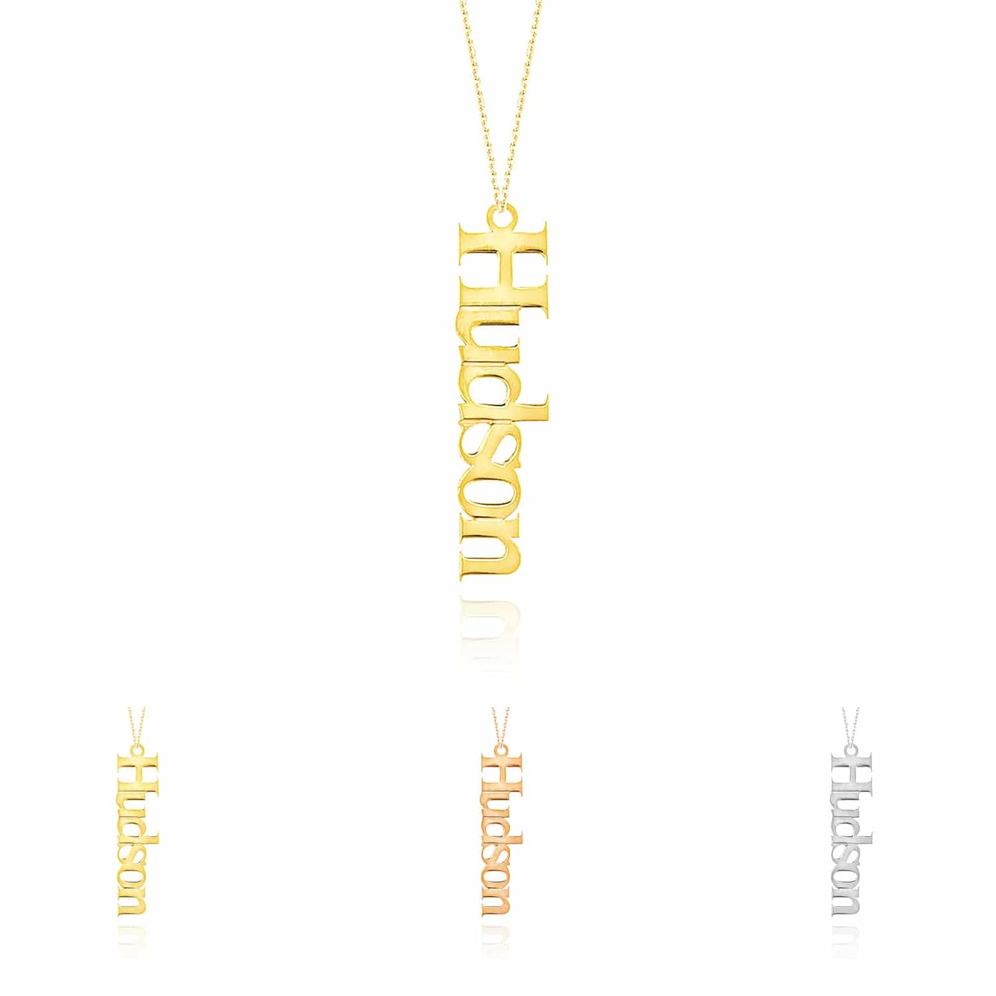 Customizable 14K Real Gold Yellow White Rose Vertical Nameplate Pendant Necklace