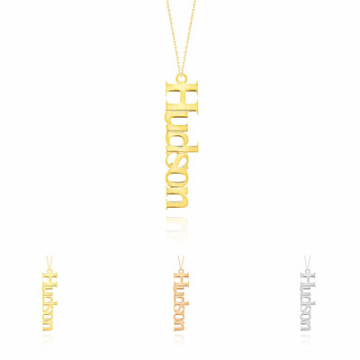 Customizable 14K Yellow White Rose Gold Vertical Nameplate Necklace (Solid Links) 14" - 18" Adjustable - WJD Exclusives