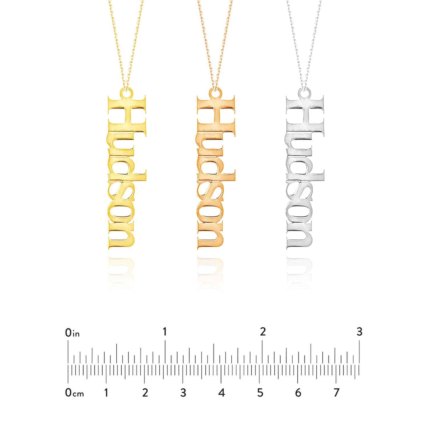 Customizable 14K Real Gold Yellow White Rose Vertical Nameplate Pendant Necklace