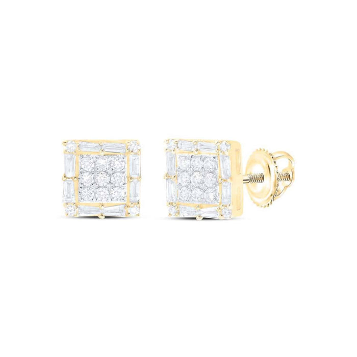 .50CTW Natural Diamond 10K Gold Yellow White Baguette Square Stud Earrings 7.5mm - WJD Exclusives