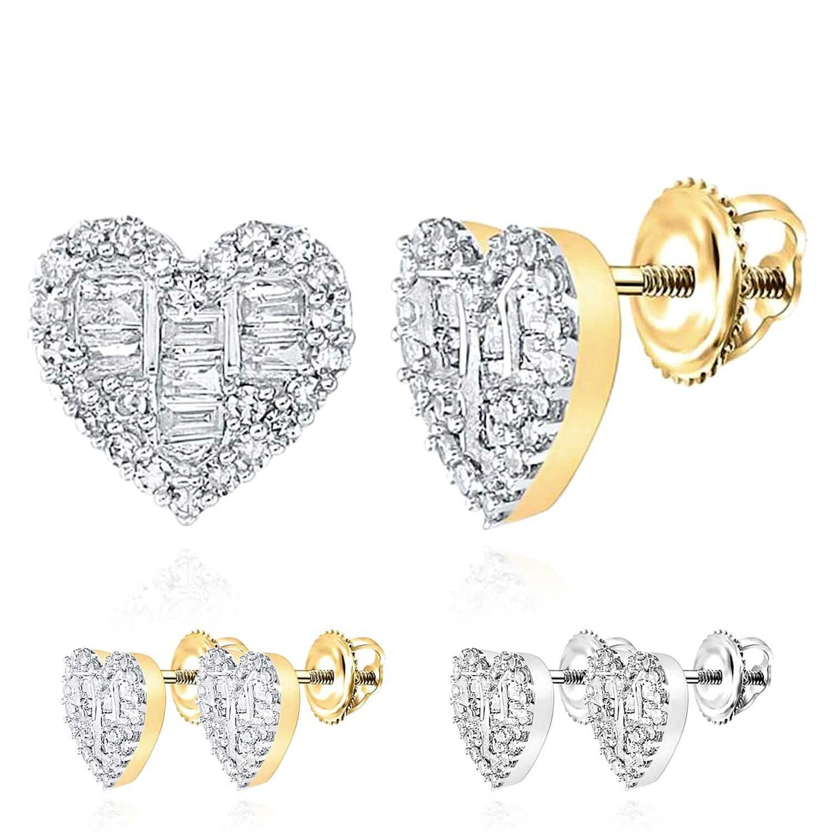 0.44CTW Natural Diamond 10K Gold White Heart Screw Back Stud Earrings - WJD Exclusives