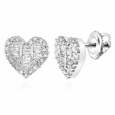 0.44CTW Natural Diamond 10K Gold White Heart Screw Back Stud Earrings - WJD Exclusives