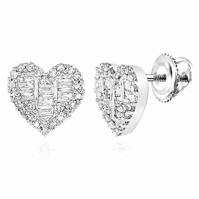 0.44CTW Natural Diamond 10K Gold White Heart Screw Back Stud Earrings - WJD Exclusives