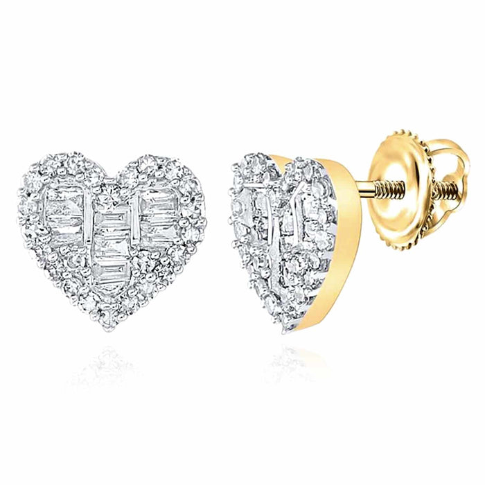 0.44CTW Natural Diamond 10K Gold White Heart Screw Back Stud Earrings - WJD Exclusives