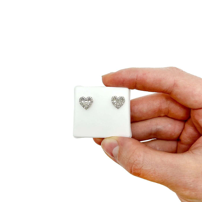 0.44CTW Natural Diamond 10K Gold White Heart Screw Back Stud Earrings - WJD Exclusives