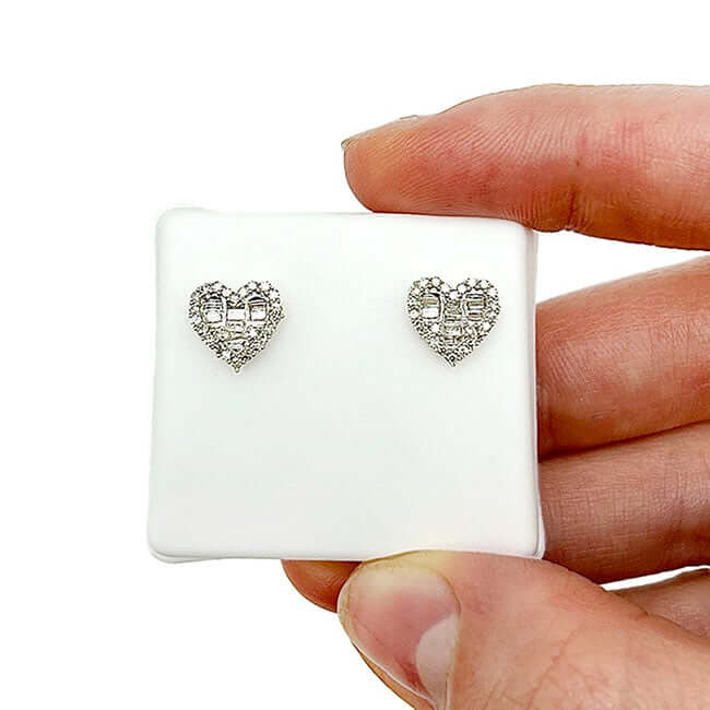 0.44CTW Natural Diamond 10K Gold White Heart Screw Back Stud Earrings - WJD Exclusives