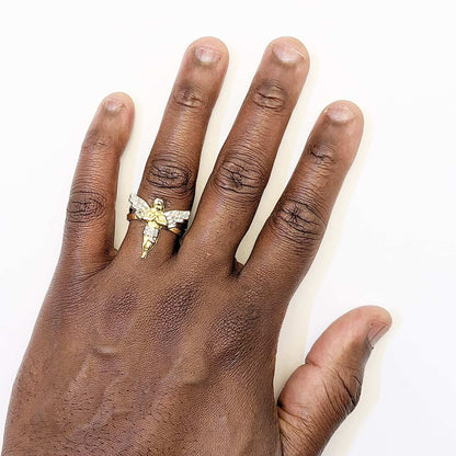 10K Gold Two-Tone Yellow White Diamond-Cut Praying Hands Angel Ring