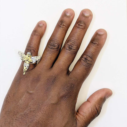 10K Gold Two-Tone Yellow White Diamond-Cut Praying Hands Angel Ring