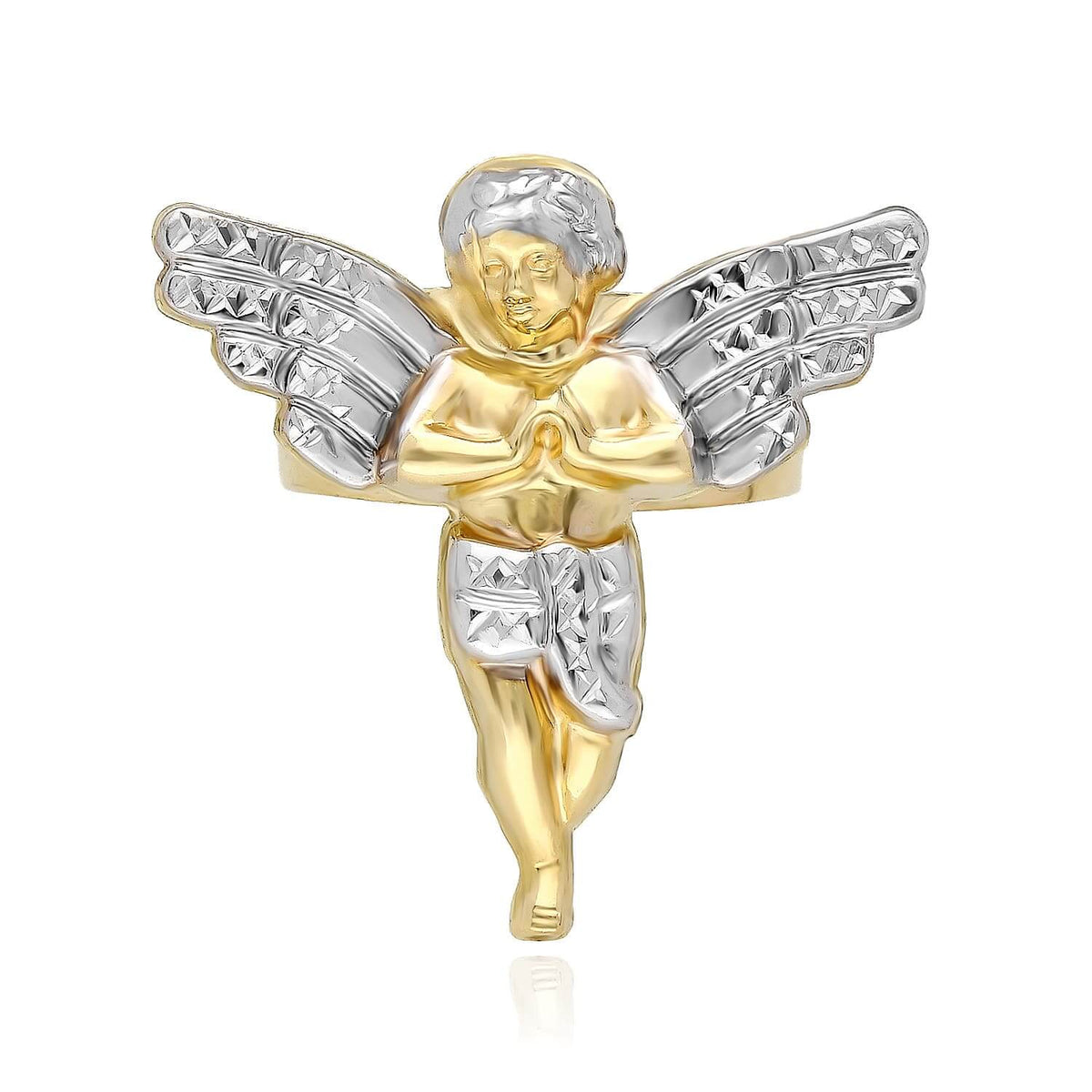 10K Gold Two - Tone Yellow White Diamond - Cut Praying Hands Angel Ring - WJD Exclusives