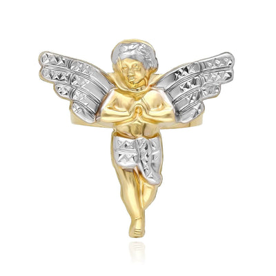 10K Gold Two - Tone Yellow White Diamond - Cut Praying Hands Angel Ring - WJD Exclusives