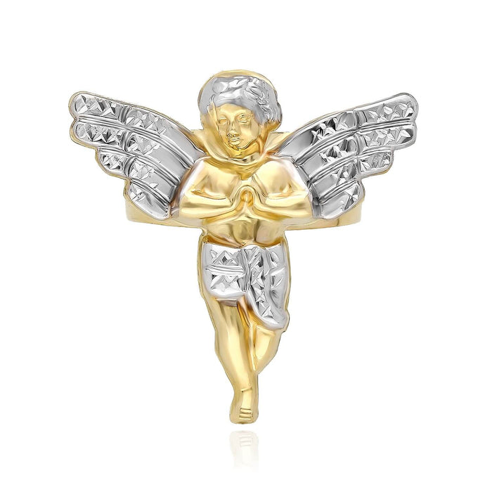 10K Gold Two - Tone Yellow White Diamond - Cut Praying Hands Angel Ring - WJD Exclusives