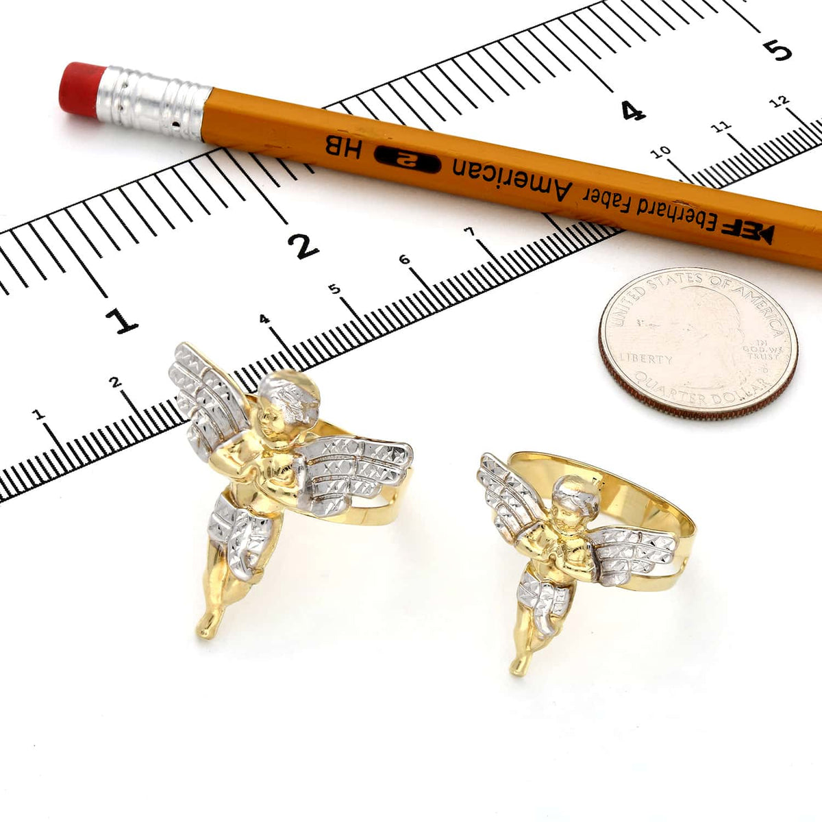 10K Gold Two - Tone Yellow White Diamond - Cut Praying Hands Angel Ring - WJD Exclusives