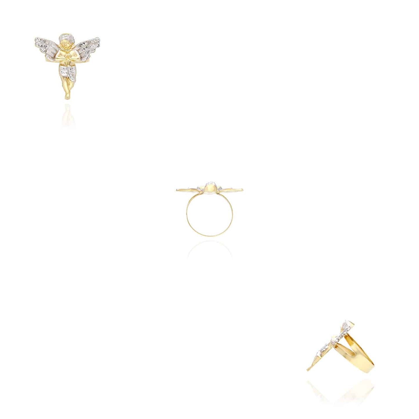 10K Gold Two-Tone Yellow White Diamond-Cut Praying Hands Angel Ring