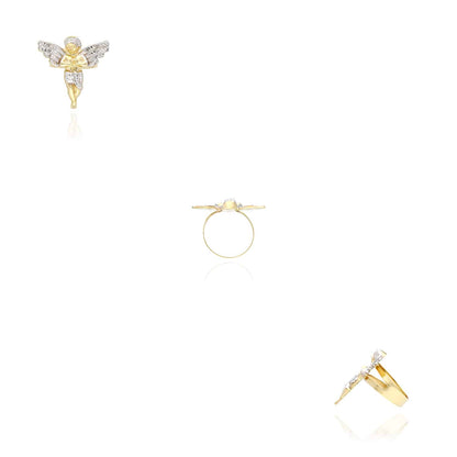 10K Gold Two-Tone Yellow White Diamond-Cut Praying Hands Angel Ring
