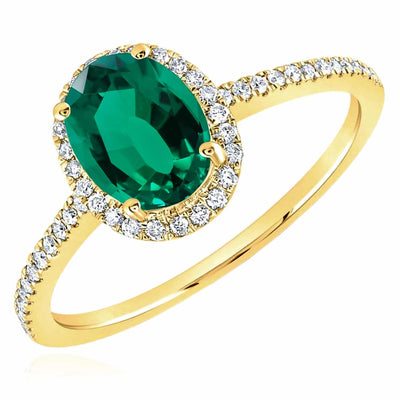 1.36CTW Natural Diamond 14K Gold Halo Oval Green Emerald Cocktail Ring - WJD Exclusives