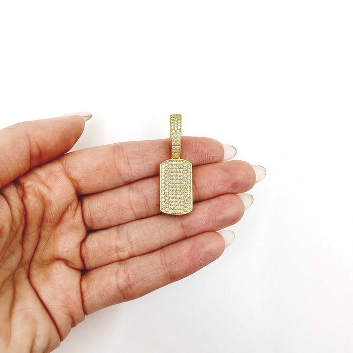 10K Yellow Gold CZ Dog Tag Pendant 1.5" - WJD Exclusives