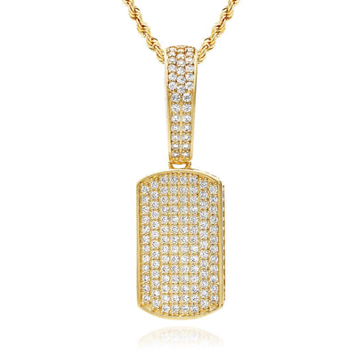 10K Yellow Gold CZ Dog Tag Pendant 1.5" - WJD Exclusives
