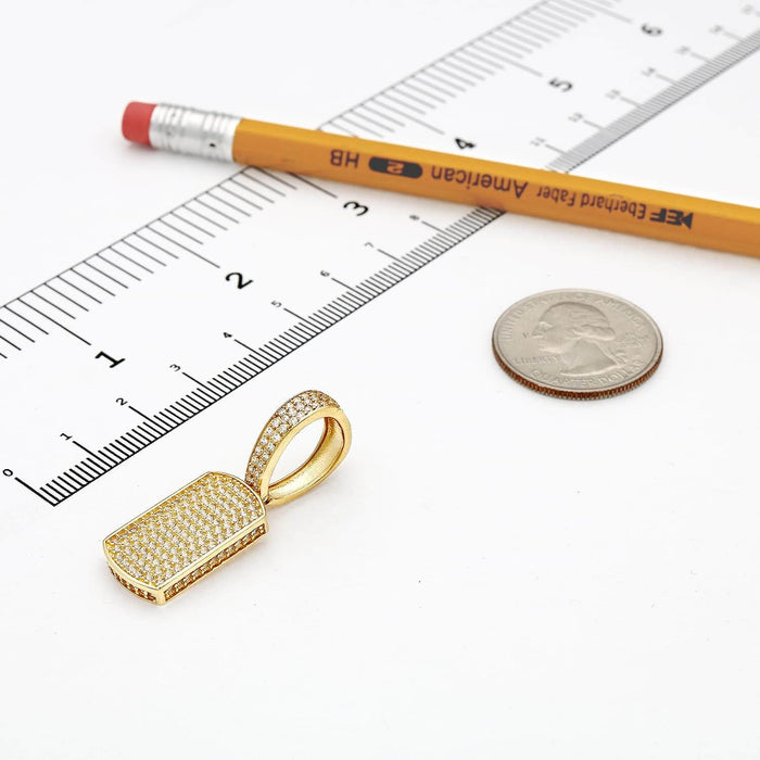 10K Yellow Gold CZ Dog Tag Pendant 1.5" - WJD Exclusives