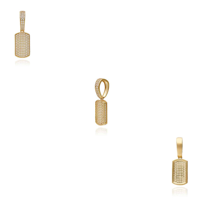 10K Yellow Gold CZ Dog Tag Pendant 1.5" - WJD Exclusives