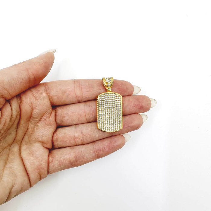 10K Yellow Gold CZ Dog Tag Pendant 1.5" - WJD Exclusives