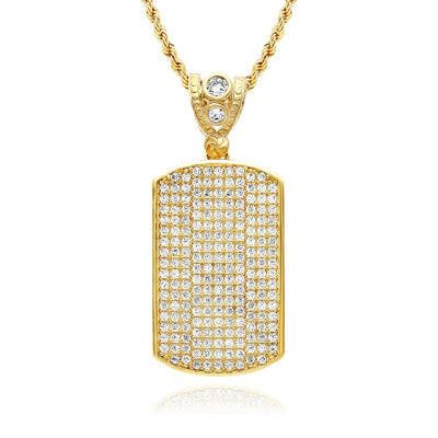 10K Yellow Gold CZ Dog Tag Pendant 1.5" - WJD Exclusives